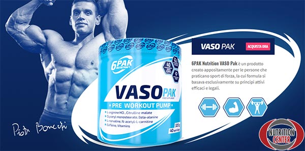 Vaso Pak pre workout per aumentare l'intensità di allenamento tramite il pompaggio e la spinta neurotrasmissiva