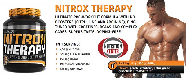 Nitrox Therapy pre workout efficace in pompaggio, energia e ficus mentale, ottimo per intensificare gli allenamenti