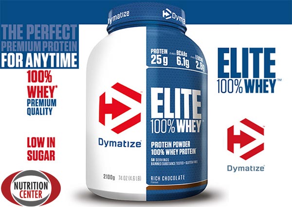 elite 100 whey protein della dymatize sieroproteine a rapida assimilazione ricche in amminoacidi essenziali, utili per aumentare la costruzione muscolare