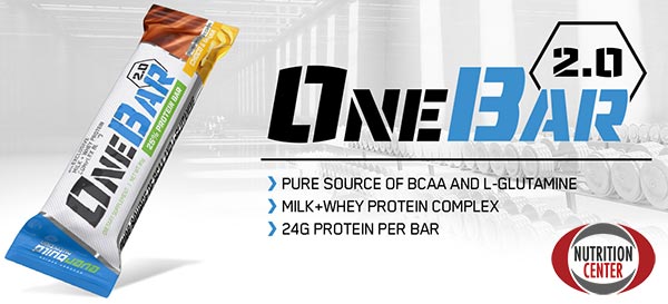 One Bar 2.0 barretta proteica qualitativa, ideale come supporto plastico, contiene whey protein, bcaa e glutammina peptide