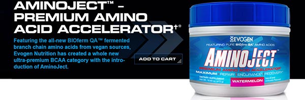 aminoject integratore ricco in amminoacidi ramificati, minerali e glutammina stimola il recupero dopo allenamenti intensi e migliora le prestazioni atletiche, prodotto dalla evogen