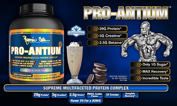 Pro Antium è una proteina formata da diverse fonti proteiche per migliorare il nutrimento muscolare della linea Ronnie Coleman Series