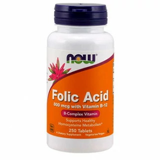 folic acid con vitamina b12 250tablets now foods