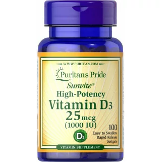 Vitamin D3 25 mcg (1000 UI) 100 Softgels